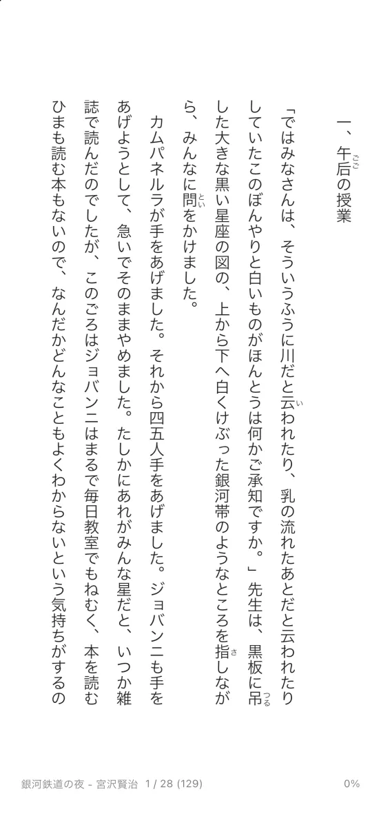 縦書きで表示した小説の本文