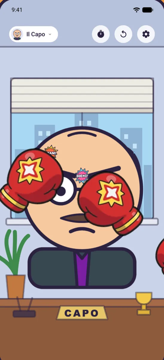 La schermata di gioco di Pop Punch: toccando il capo esplodono effetti SBAM!