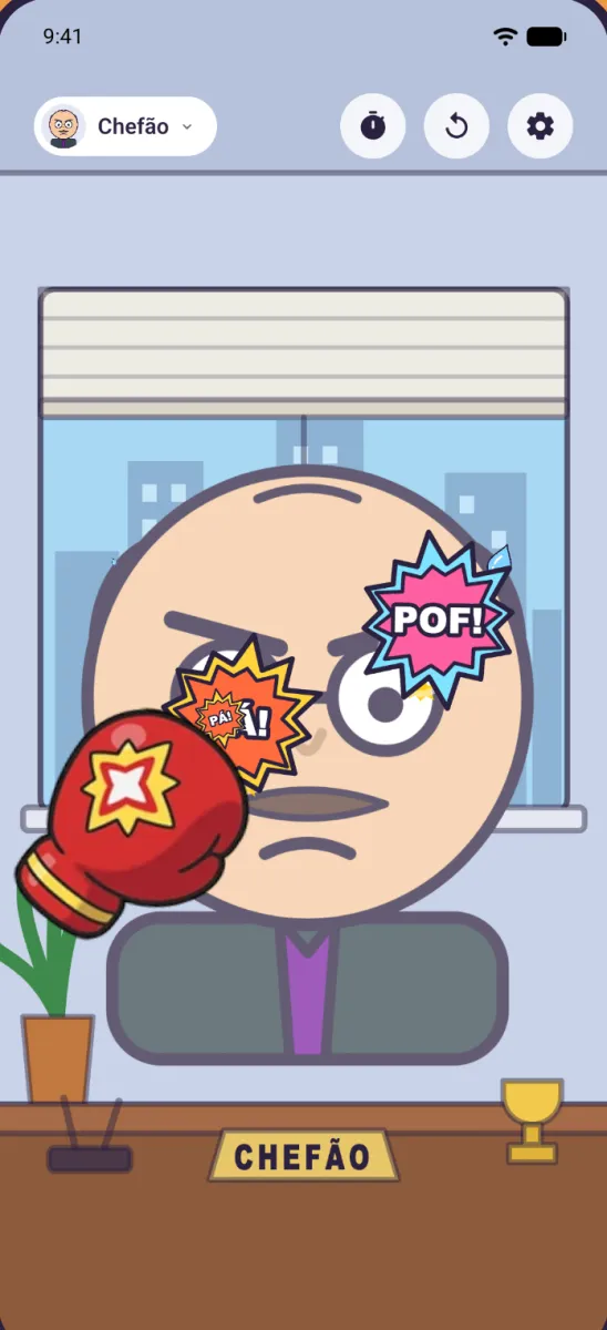 A tela de jogo do Pop Punch: ao tocar no chefe, estouram efeitos de PÁ!